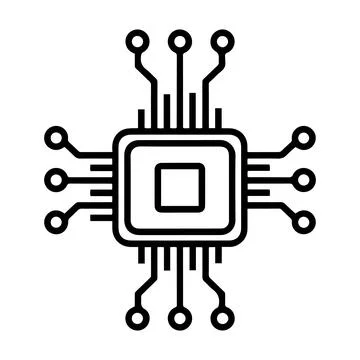 AI Microchip Circuit Icon Digital Processor Technology Chip Vector Line Art.. Illustrazione stock