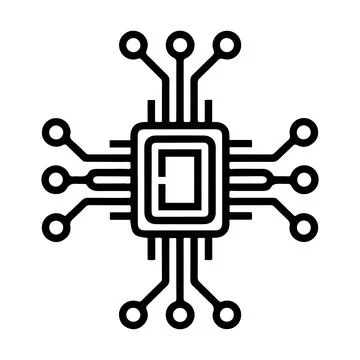 AI Microchip Circuit Icon Digital Processor Technology Chip Vector Line Art.. Illustrazione stock