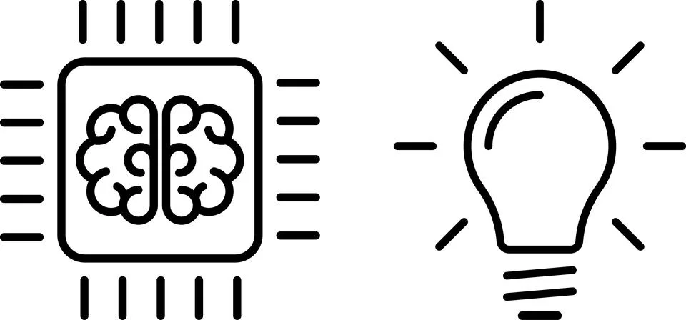 AI microchip with circuits and glowing light bulb. AI, innovation, technology Stock Illustration