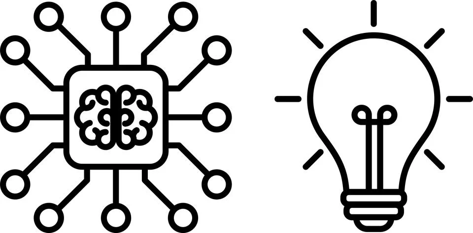 AI microchip with circuits and glowing light bulb. AI, innovation, technology Stock Illustration