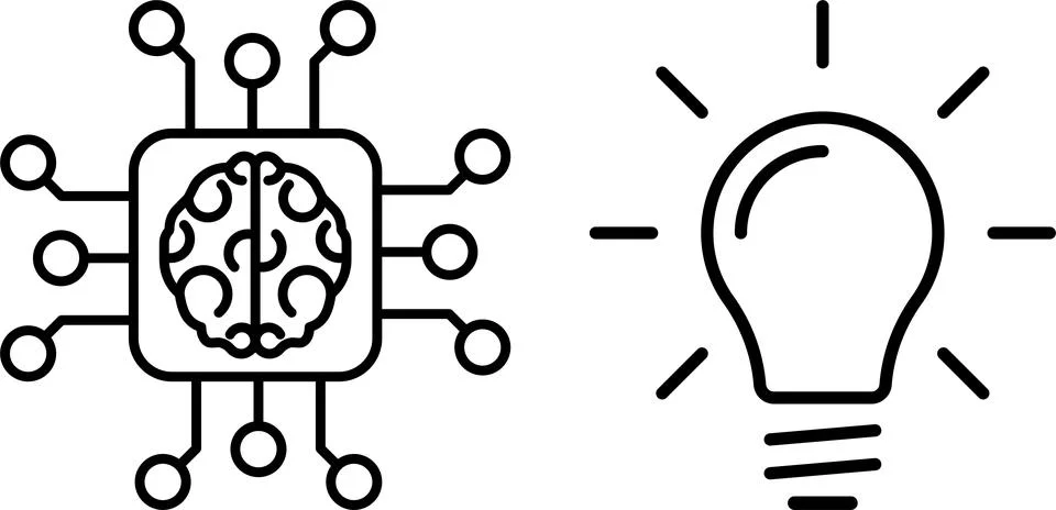 AI microchip with circuits and glowing light bulb. AI, innovation, technology 库存插图