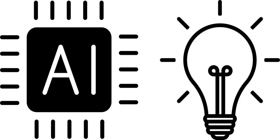 AI microchip with circuits and glowing light bulb. AI, innovation, technology Stock Illustration