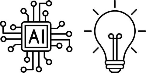 AI microchip with circuits and glowing light bulb. AI, innovation, technology Stock Illustration
