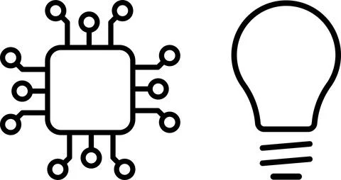AI microchip with circuits and glowing light bulb. AI, innovation, technology Stockillustratie