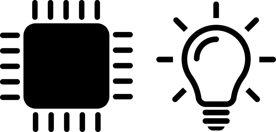 AI microchip with circuits and glowing light bulb. AI, innovation, technology Stock Illustration