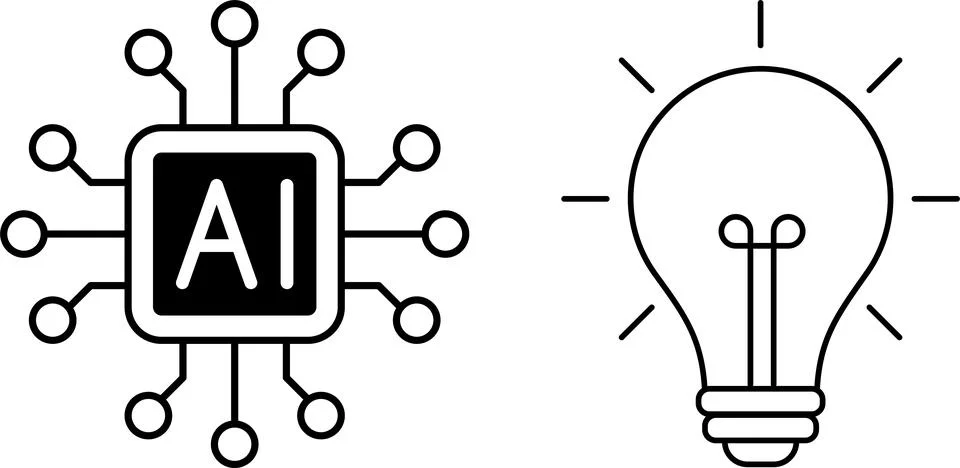 AI microchip with circuits and glowing light bulb. AI, innovation, technology 库存插图
