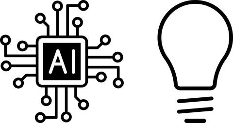 AI microchip with circuits and glowing light bulb. AI, innovation, technology Stock Illustration