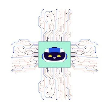 AI microchip cpu 2D linear cartoon object Illustrazione stock