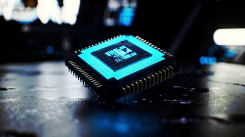 AI Microchip in Dark Lab Futuristic Technology Close-Up Stock Footage 314792291