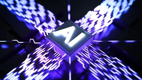 AI Microchip with glowing data flow  futuristic artificial Intelligence. Stock Footage 313129758