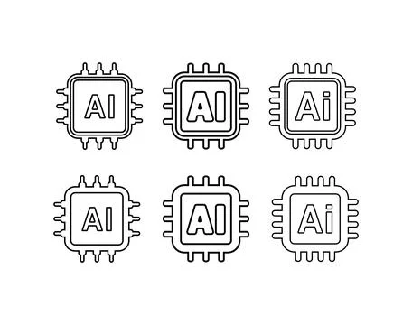 AI Microchip Icons for Tech and Educational Use Illustrazione stock