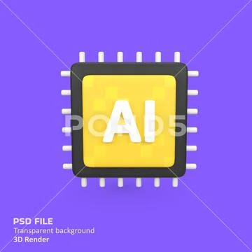 Ai microchip isolated 3d render icon illustration PSD Template