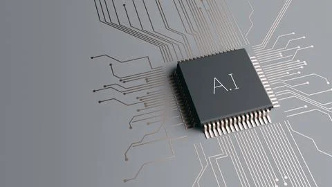 AI Microchip Powers Advanced Digital Computing Technology. 3d render Stock Illustration