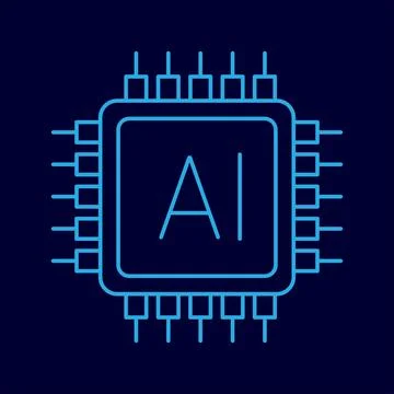 AI Microchip Processor Icon, Artificial Intelligence Technology. Stock Illustration