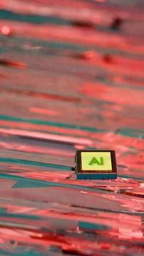 AI microchip on reflective red surface.... Stockillustratie