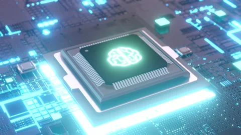 AI Microchips activated. Artificial Intelligence, cinematic 3D. Processor. Stock Footage 239469948