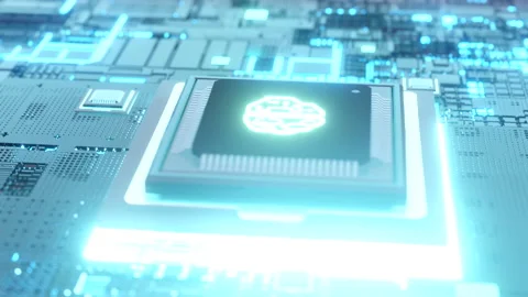 AI Microchips activated. Artificial Intelligence, cinematic 3D. Processor. Stock Footage 239469991