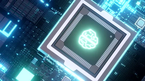 AI Microchips activated. Artificial Intelligence, cinematic 3D. Processor. Stock Footage 239470035