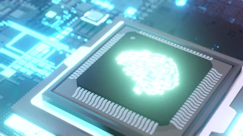 AI Microchips activated. Artificial Intelligence, cinematic 3D. Processor. Stock Footage 239471974