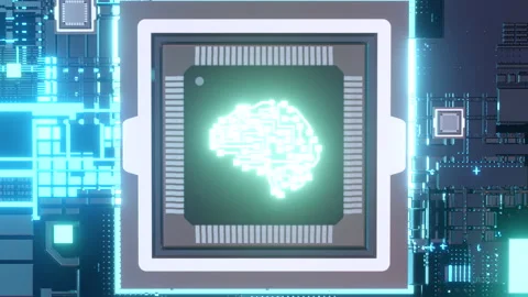 AI Microchips activated. Artificial Intelligence, cinematic 3D. Processor. Stock Footage 239471991