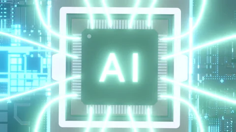 AI Microchips activated. Artificial Intelligence, cinematic 3D. Processor. Stock Footage 239472428