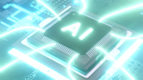 AI Microchips activated. Artificial Intelligence, cinematic 3D. Processor. Stock Footage 239472779