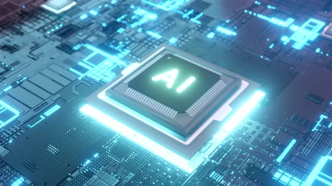 AI Microchips activated. Artificial Intelligence, cinematic 3D. Processor. Stock Footage 239472780