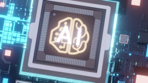 AI Microchips activated. Artificial Intelligence, cinematic 3D. Processor. Stock Footage 239537125