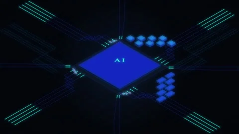 Ai microprocessor chip processing data with digital neural network connectivity Stock Footage 347555922