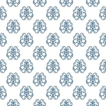 AI Mind vector Artificial Intelligence Brain line seamless pattern 库存插图