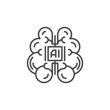 AI Mind vector Artificial Intelligence Brain concept outline icon Illustrazione stock