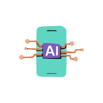 AI Mobile Phone Smart Technology Flat Vector Icon Stock Illustration