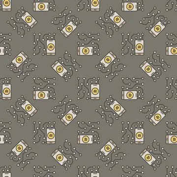 AI Mobile Technology in Smartphone vector colored seamless pattern 库存插图