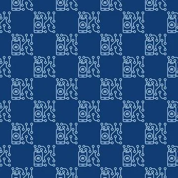 AI Mobile Technology in Smartphones vector linear blue seamless pattern 스톡 일러스트