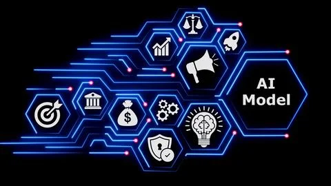 AI model concept with abstract technology network background. Stock Illustration