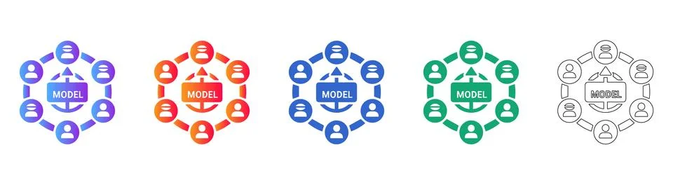 AI Model Network Connection Icon Set Stock Illustration