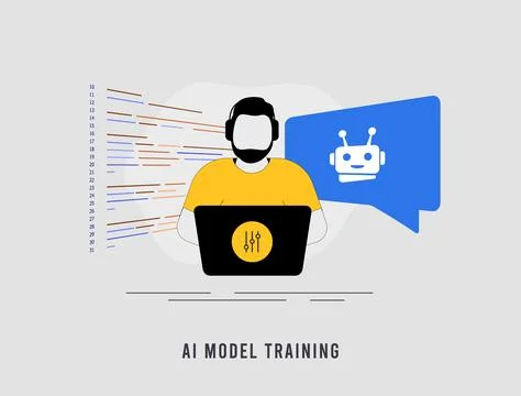 AI model training concept. Train Generative AI using Big Data. AI ML Model Stock Illustration