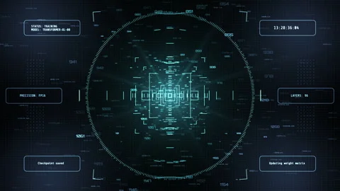 AI Model Training HUD Neural Network Interface Animation Overlay Stock Footage 346643210