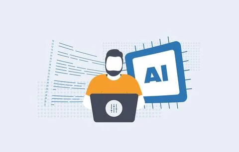 AI model training with neural network development. Machine learning workflow for Stock Illustration