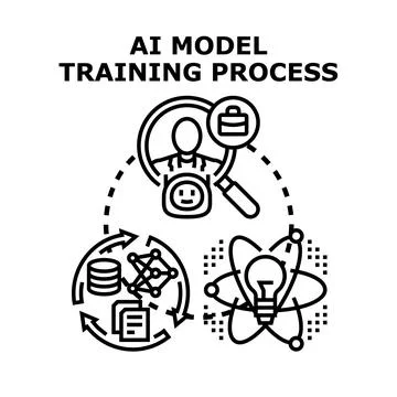 Ai model training process developing learning algorithms Illustrazione stock