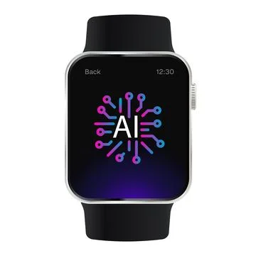 AI modern smartwatch device vector illustration featuring a neon circuit Stock Illustration