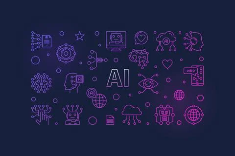 AI modern vector banner. Artificial intelligence concept horizontal illustr.. Stock Illustration