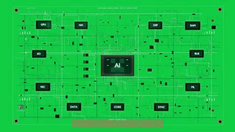 AI module activating growing linking modules and traces revealing PCB on Video stock 337173198