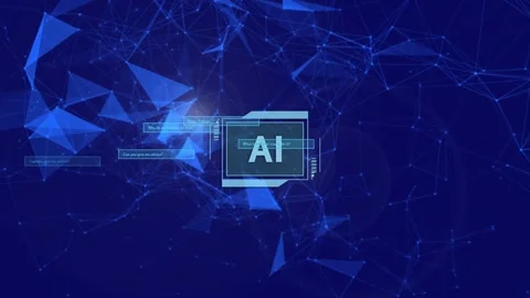 AI module appearing, initiating chat panels emerging with meshes rotating Stock Footage 334788425