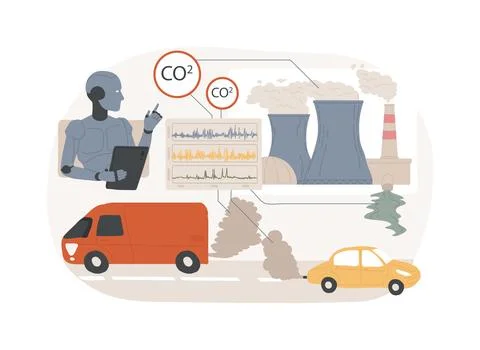 AI-Monitored Pollution Control abstract concept vector illustration. Illustrazione stock