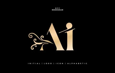 AI monogram with floral ornament, initial letter and graphic name Illustrazione stock