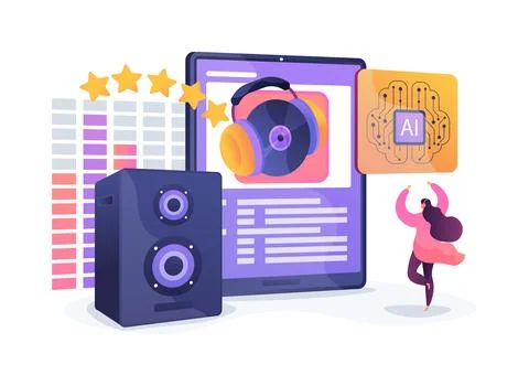 AI Music Recommendation Algorithms abstract concept vector illustration. 스톡 일러스트