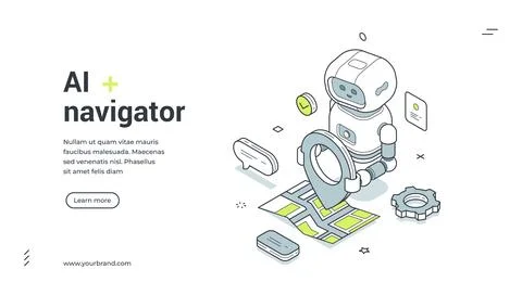 AI navigator isometric banner. Vector illustration for a web landing page tem Stock Illustration