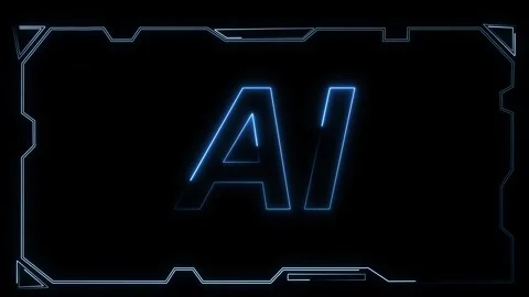 Ai neon text interface animation with glowing digital frame on black techno.. Stock Footage 337364327