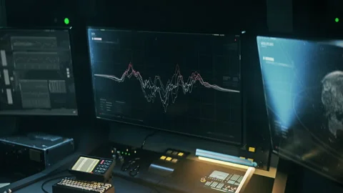 Ai network analyzes the audio waveform of the criminals voice recording Stock Footage 198867071